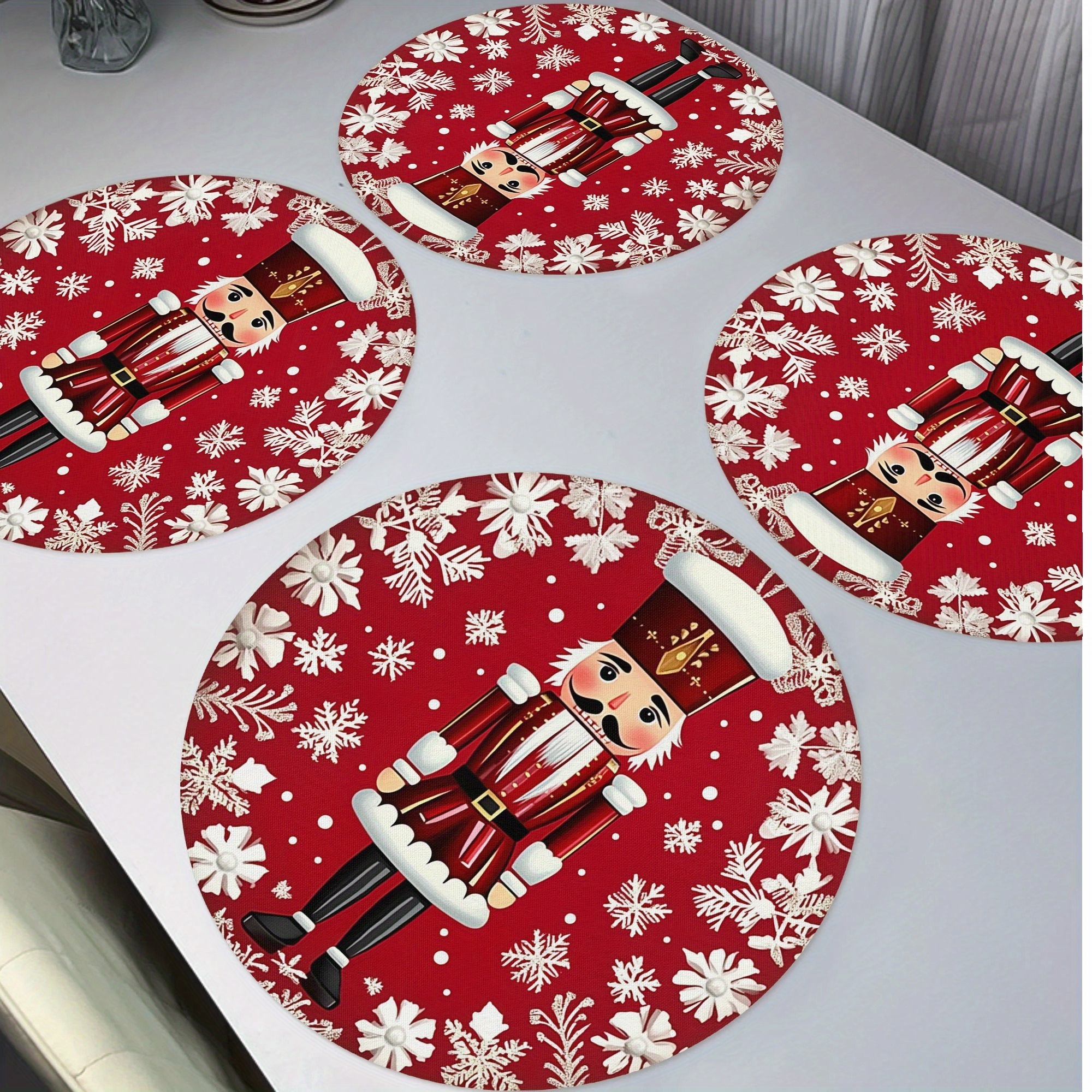 

Christmas Nutcracker Round Placemats - Set Of 4, Festive Polyester Table Mats 15", Woven, Hand Washable, Non-toxic Holiday Decor For Dining And Party