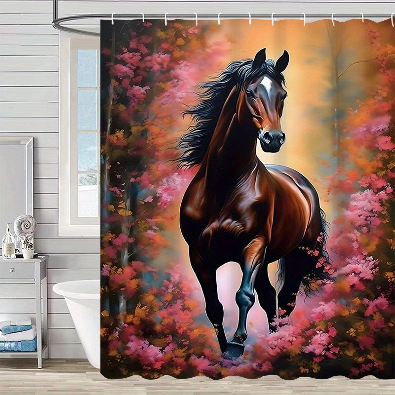 

Horse Shower Curtain - Waterproof, Machine Washable With 12 Hooks Included - Artistic Bathroom Decor