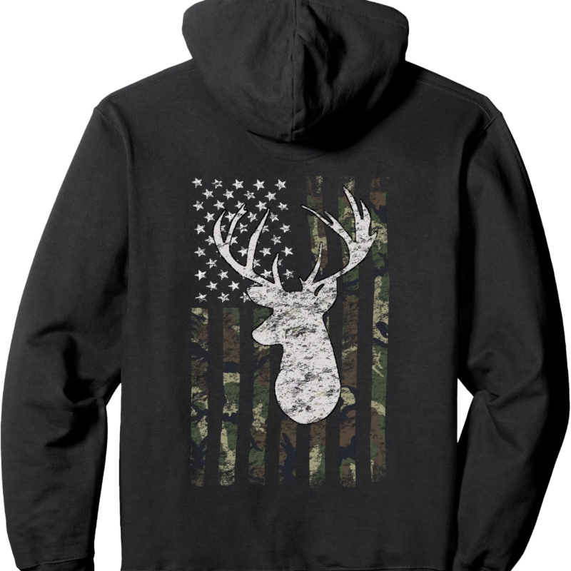 

Deer Hunting Camouflage Hoodie Pullover Hoodie - Print On Back - Fashionable Cut With Front Pouch Pocket, For