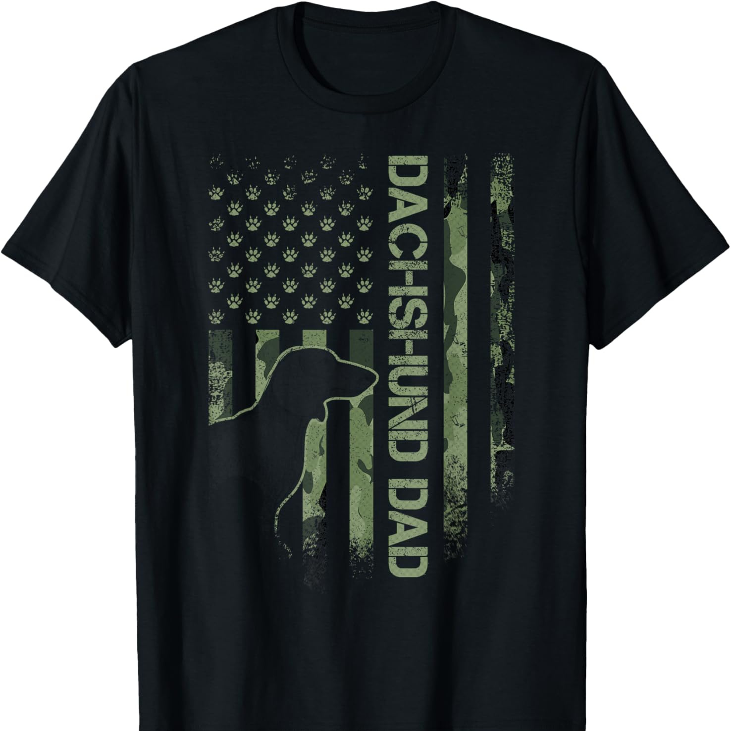 

Vintage Usa Camo Flag Dachshund Dad Silhouette T-shirt Pure Cotton Interesting Design Diy Short Sleeve T-shirt For Men, Soft And Breathable, Suitable For All , Comfortable, Casual And Sports