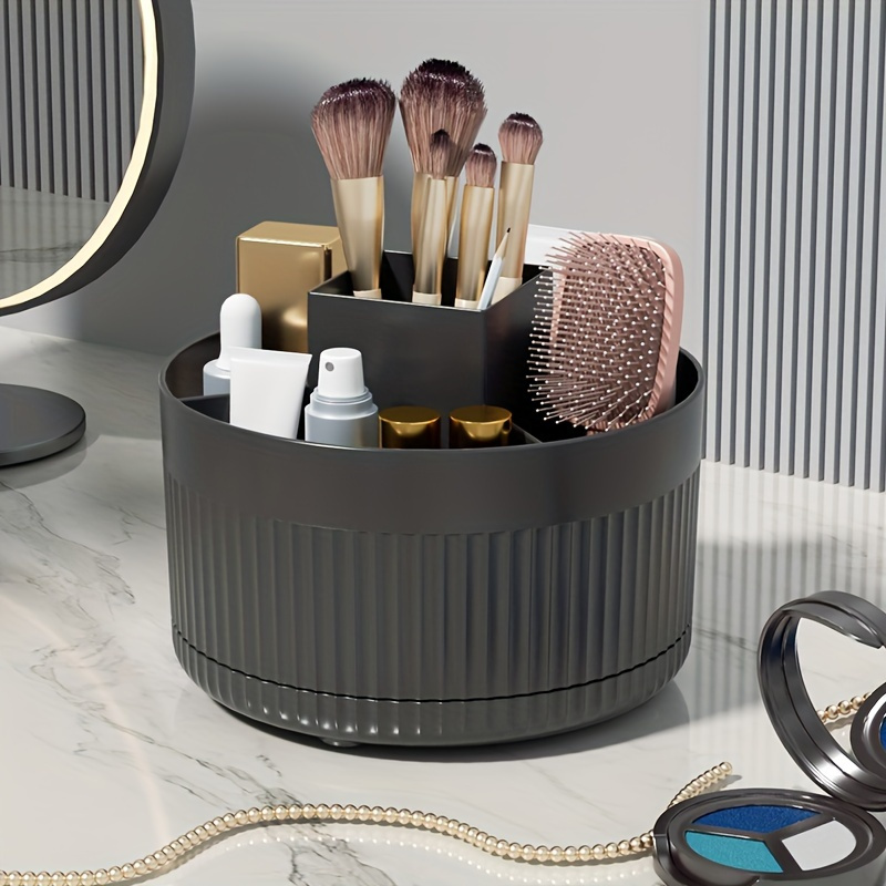 TEMU 360° Rotating -functional Desk Organizer, Desktop Cosmetic Storage Box With Makeup Brush , Skincare Product Organizer, Plastic, No Battery Needed, Unscented