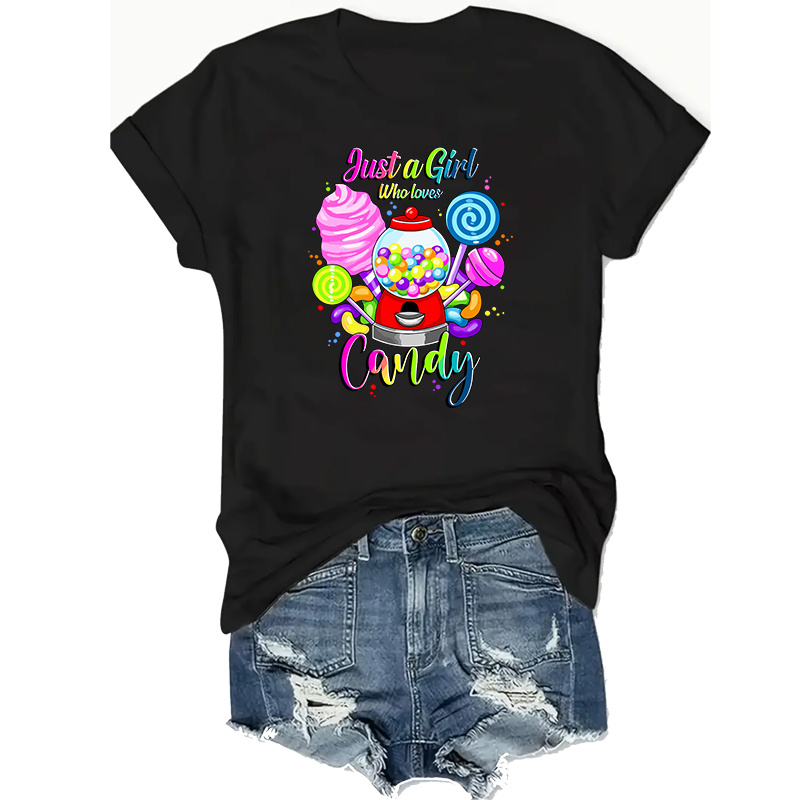 

Who Candy" Plus Size Women's - Casual Crew Neck, Short Sleeve, Loose Fit, , Polyester , Sizes 0xl-4xl