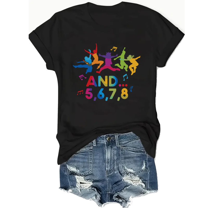 

Women's Dance & - Soft, Lightweight Crew Neck Tee With Dancing Figures Design, Casual Summer Fashion Top, Machine Washable, Casual Summer Top|crew Neck Tshirt|stretchy Knit Shirt