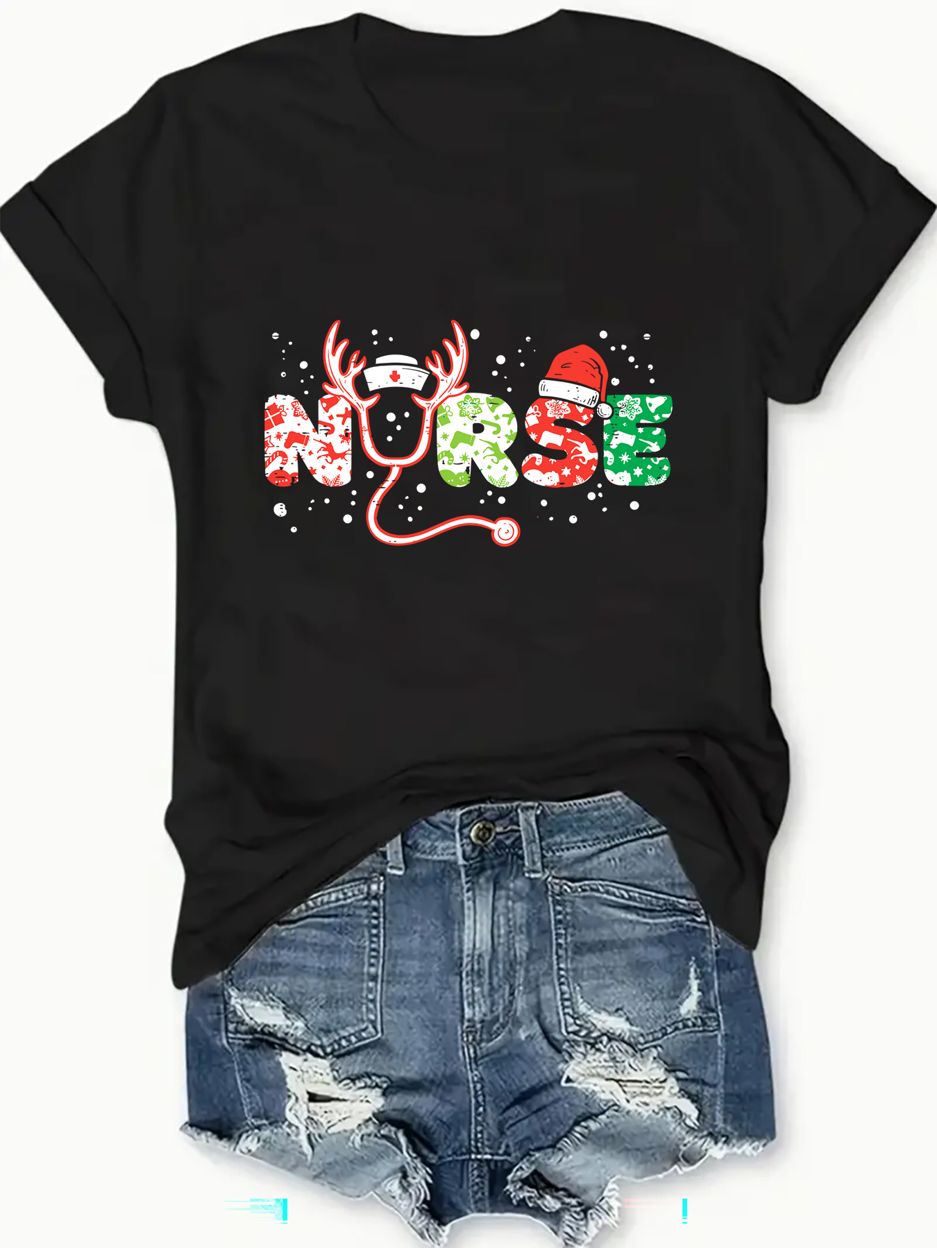 plus size christmas snowflake print scrub top women casual v