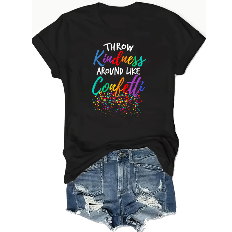 

Plus Size 'throw Around Like Confetti' Tee - Casual Crew Neck, Short Sleeve, Stretchy Polyester T-shirt For Women