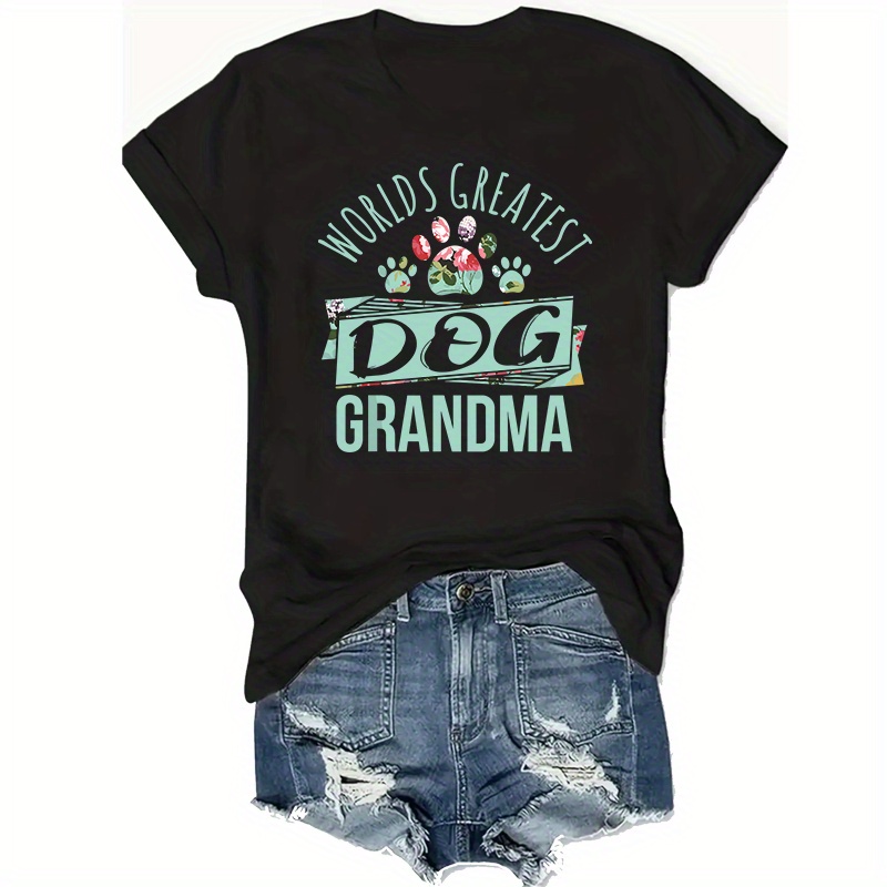 

Women's Plus Size " Dog Grandma" T-shirt - Crew Neck, Short Sleeve, Casual Polyester Knit With Slight Stretch, Alphabet Pattern, Top