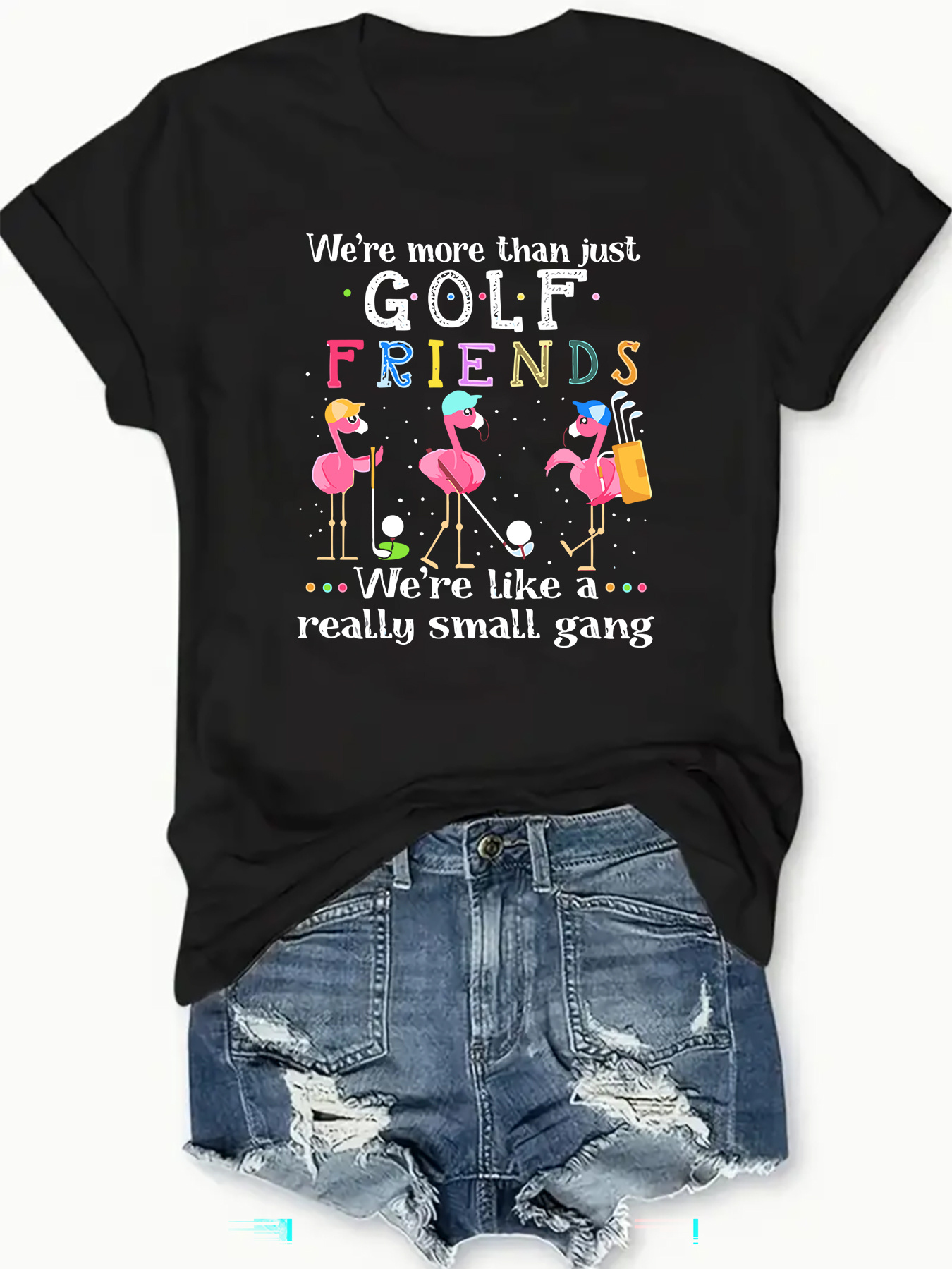 Plus-Size Women's &*;We're Friends&*; Graphic Crew Neck T-Shirt Soft  Loose Fit Casual Tee with Golf Flamingo Design, Machine Washabl
