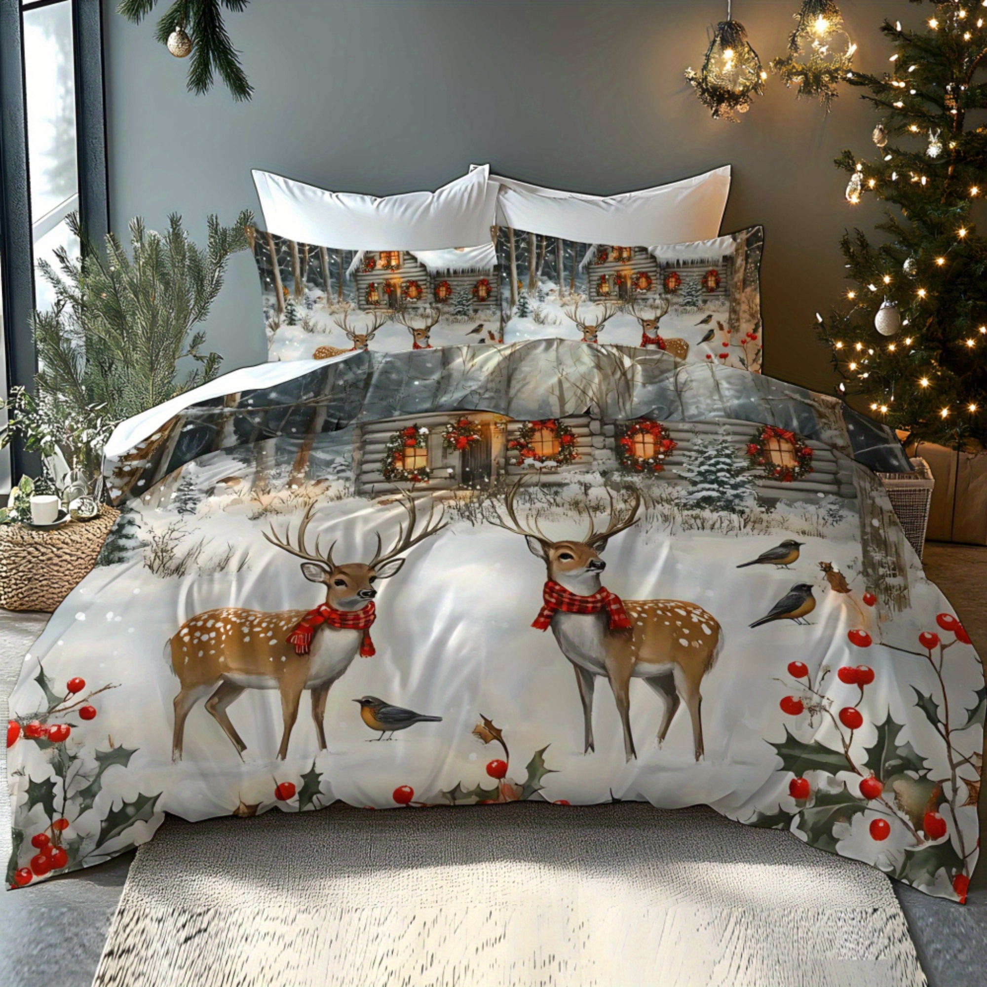 TEMU 2/3pcs Christmas, Santa Claus, Sleigh, Reindeer, Snowman Snowflake, Gift Pattern Three-dimensional Super Soft Brushed Digital Printing Quilt