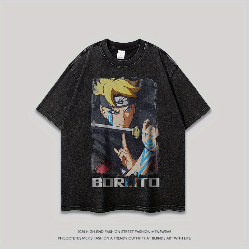 

Ewhjapanese Animation Cartoon Direct Injection Printing 260g Heavy Washing Water Small Neckline Short-sleeved T-shirt Men And Women Half-sleeved Teedg004