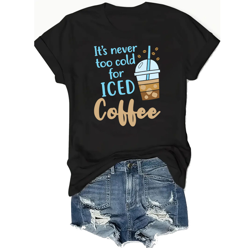 

Too Cold For Iced Size Womens Summer Tops Crew Neck Short Sleeve T Shirts Dressy Casual Tunic Graphic Cute Tees