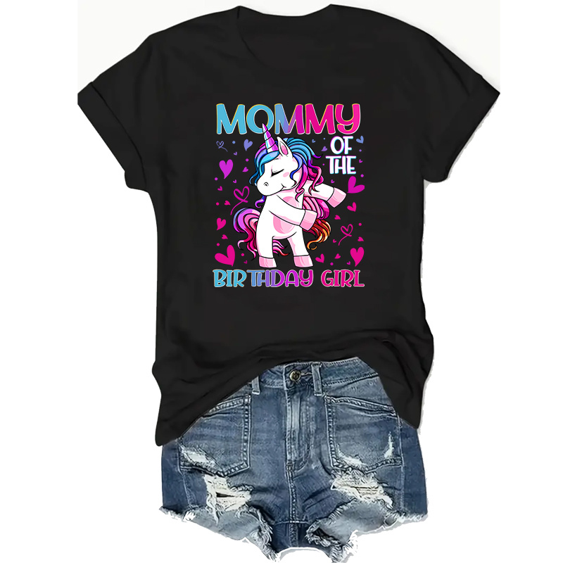 

Mommy Of The Birthday Girl Women's Plus Size Crew Neck T Shirts Summer Short Sleeve Tees Casual Loose Fit Classic Tops 0xl-4xl