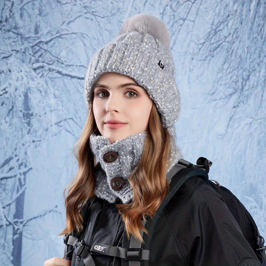 womens beanie hat winter scarf mask set women - Temu display picture 1