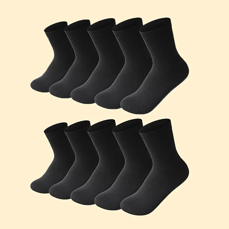 

10pcs Crew Socks - Solid Color, Polyester , & Wear