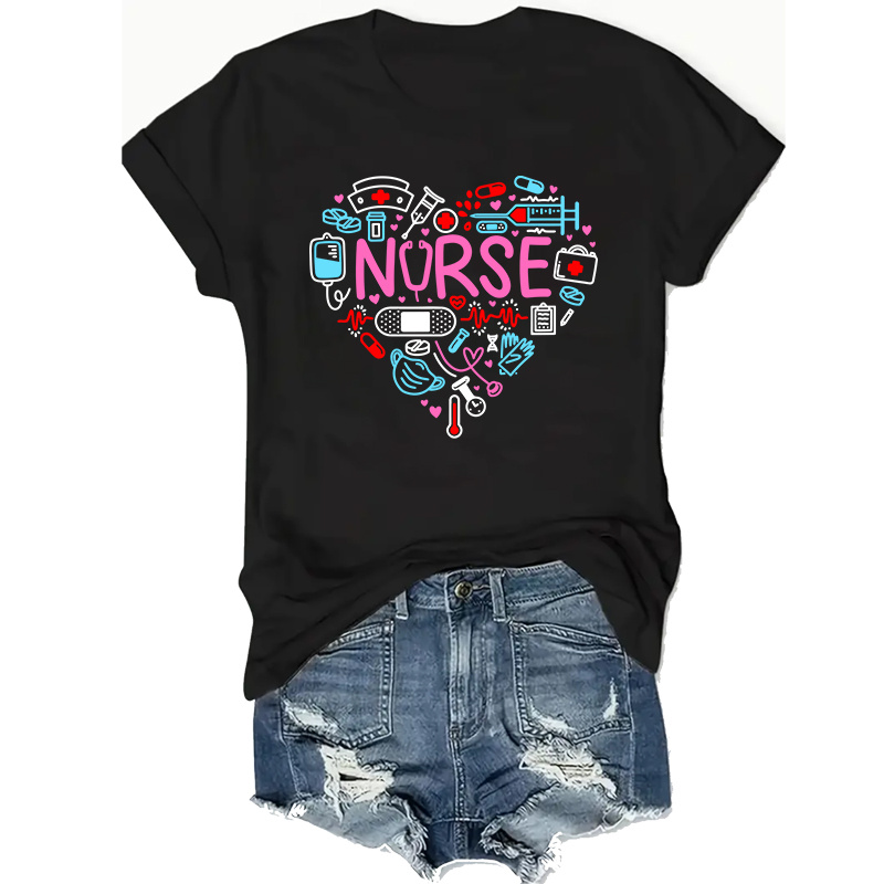 

Nurse Love Women's Plus Size Crew Neck T Shirts Summer Short Sleeve Tees Casual Loose Fit Classic Tops 0xl-4xl