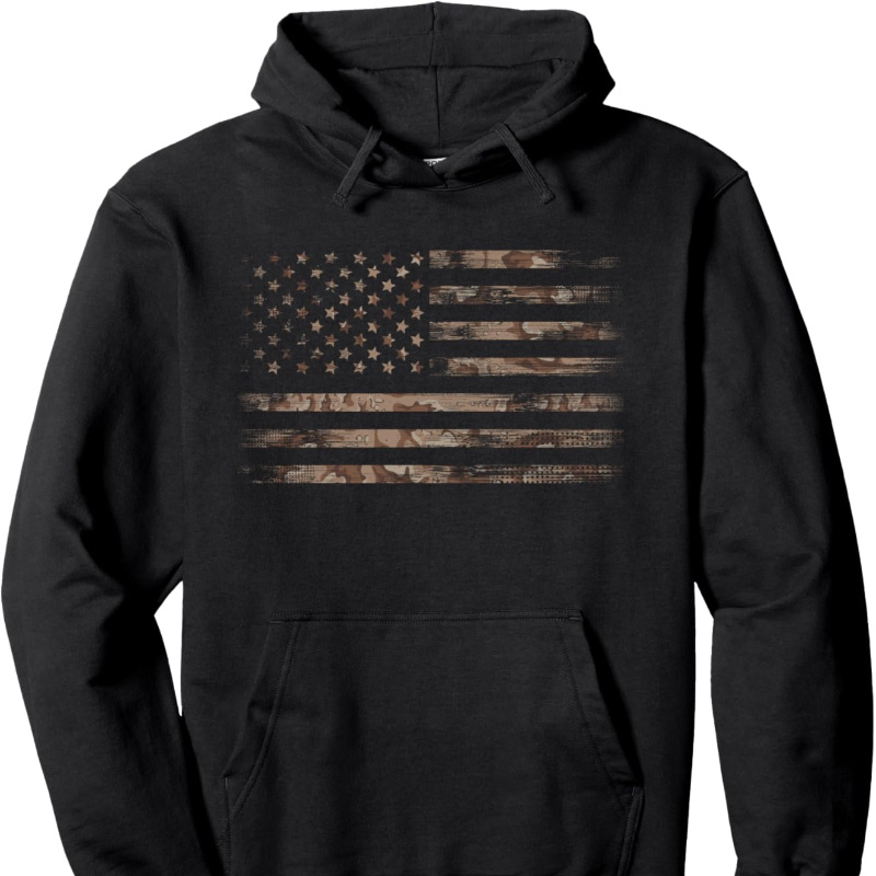 

Usa Flag Desert Camouflage Design Pullover Hoodie - With Drawstring Hoodies, For Casual Wear