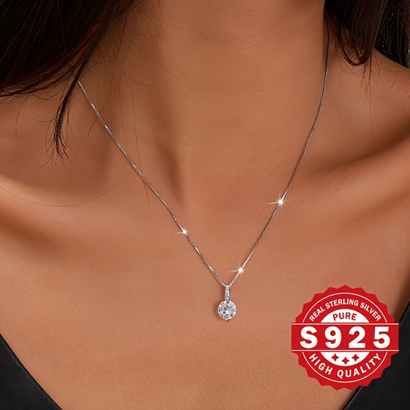 

925 Sterling Silver Geometric Water Drop Chain For Women, Sparkling Zirconia Pendant Chain, Hypoallergenic Decoration