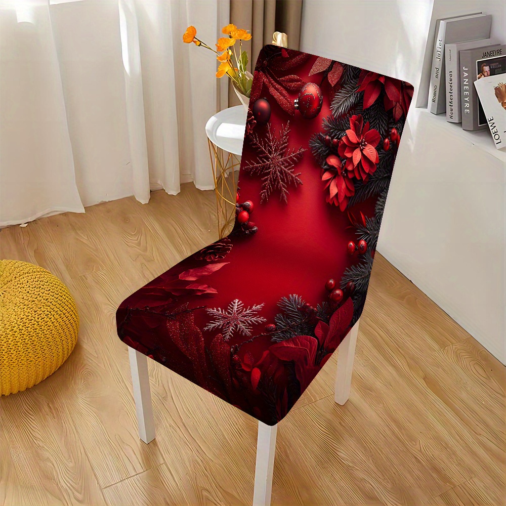 

2/4/6pcs Red Christmas Chair Covers With Bottom, Holiday Party Decor, Stretchable Polyester Milk Silk, Machine Washable, Dining Room Home Decoration