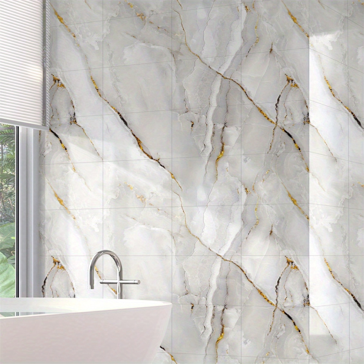 Image of 30pcs Self-adhesive Tile Wall Stickers - Waterproof, Cuttable & Peelable Marble Effect Decals For Kitchen & Bathroom, Bathroom Wall Stickers