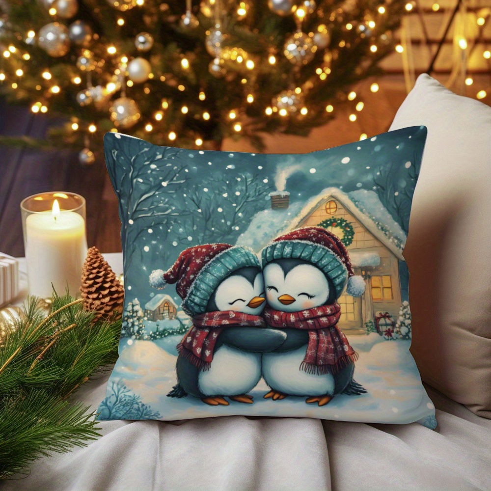 

Super Soft Cartoon Penguin Throw Pillow Cover - Hidden Zipper, Plush Cushion Case For Sofa, Bed, Car & Living Room Decor - Perfect Christmas Home Accent (pillow Insert Not Included)