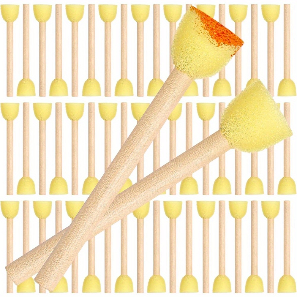 TEMU Pcs Round Sponges Foam Set Brushes Wooden Painting Stippler Set Diy Painting Kits For And Crafts Painting (0.6 )