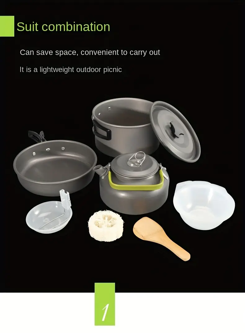 набор алюминиевой походной посуды, антипригарный чайник, кухонные принадлежности для пикников, барбекю, детали 3