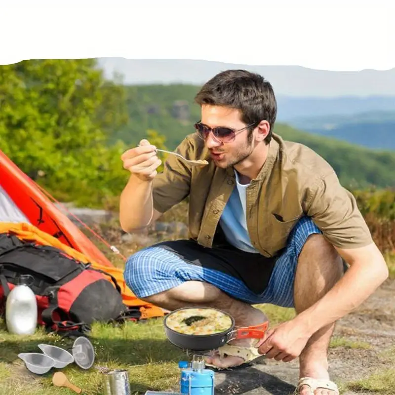 набор алюминиевой походной посуды, антипригарный чайник, кухонные принадлежности для пикников, барбекю, детали 6