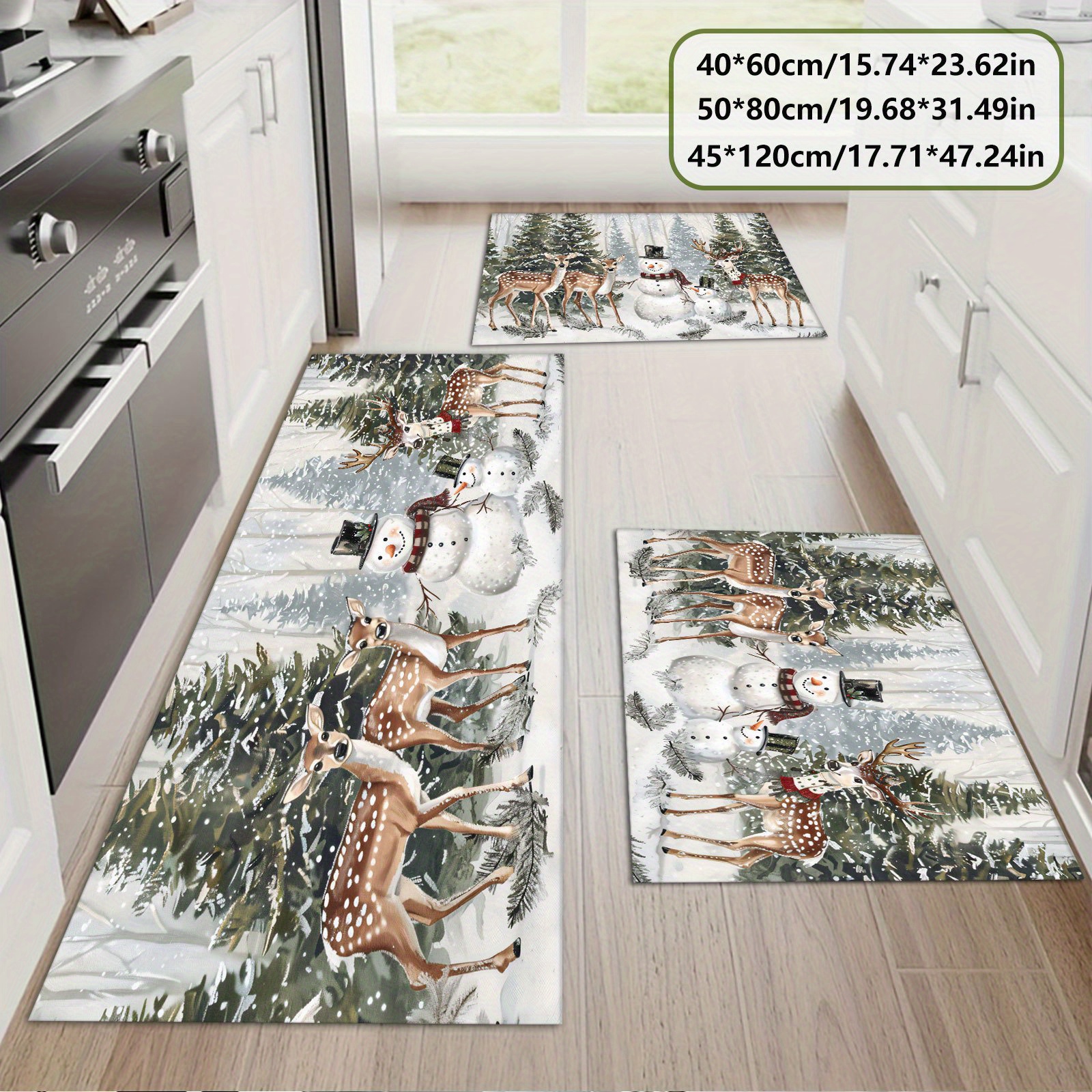 

Christmas Rugs - Low Pile Polyester Fiber Non-slip Mats With Snowman And Deer Design, Machine Washable Rectangle Area Rug For Home Decor, Living Room, Bedroom, Entrance