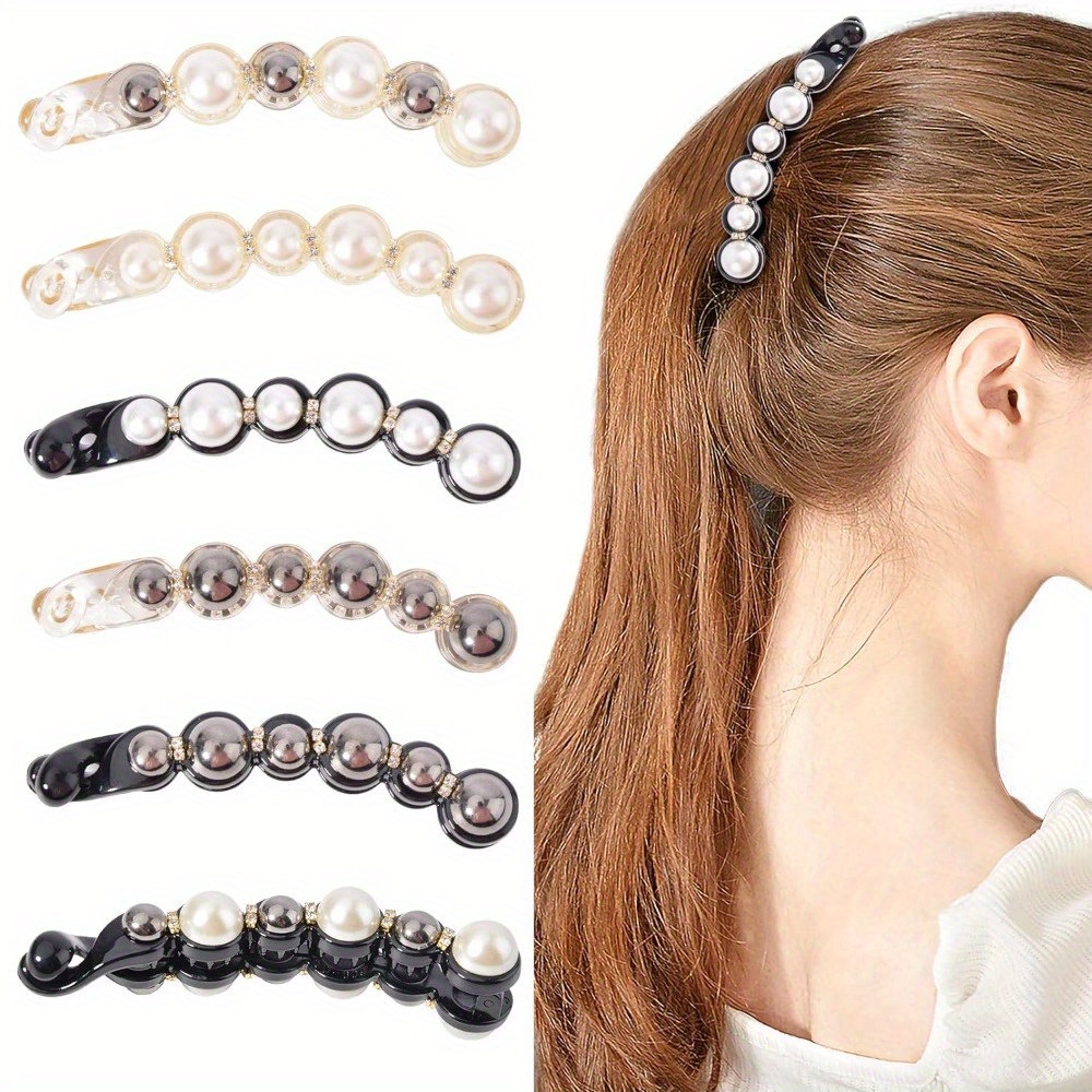 

Pearl Hair Accessories Set (6 Pcs) - Ponytail Holders, Barrettes With Rhinestones, Clips For And Fine Hair In Women And Girls