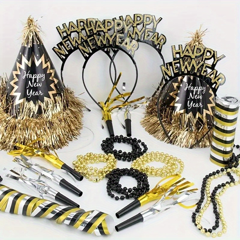 

2025 New Year's Party Decorations 26pcs New Year's Eve Party Supplies Including Top Hats, Headwear And Beaded Necklaces Party Gifts New Year Supplies