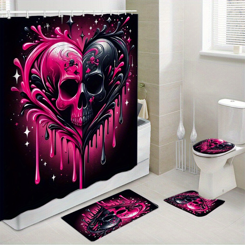 

Polyester Bathroom Set With 12 Hooks, 1pc/4pcs Non-slip Mats And Toilet Lid Cover, Water-resistant Woven Bath Decor With Unique , Fashion Home Accessory (open )