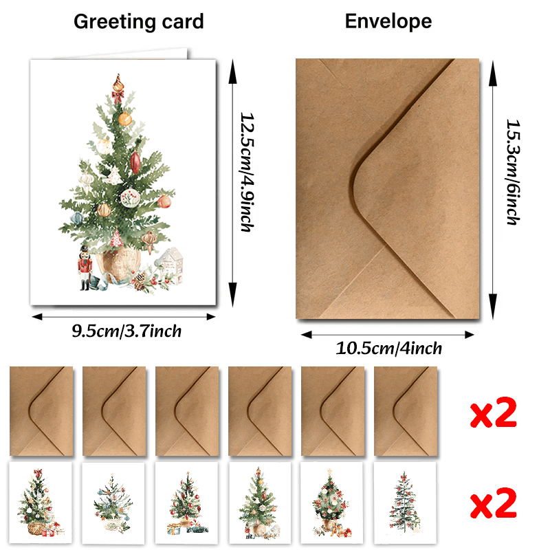24pcs Watercolor Christmas Tree Greeting Cards With Envelopes - Holiday, New Year & Thank You Notes