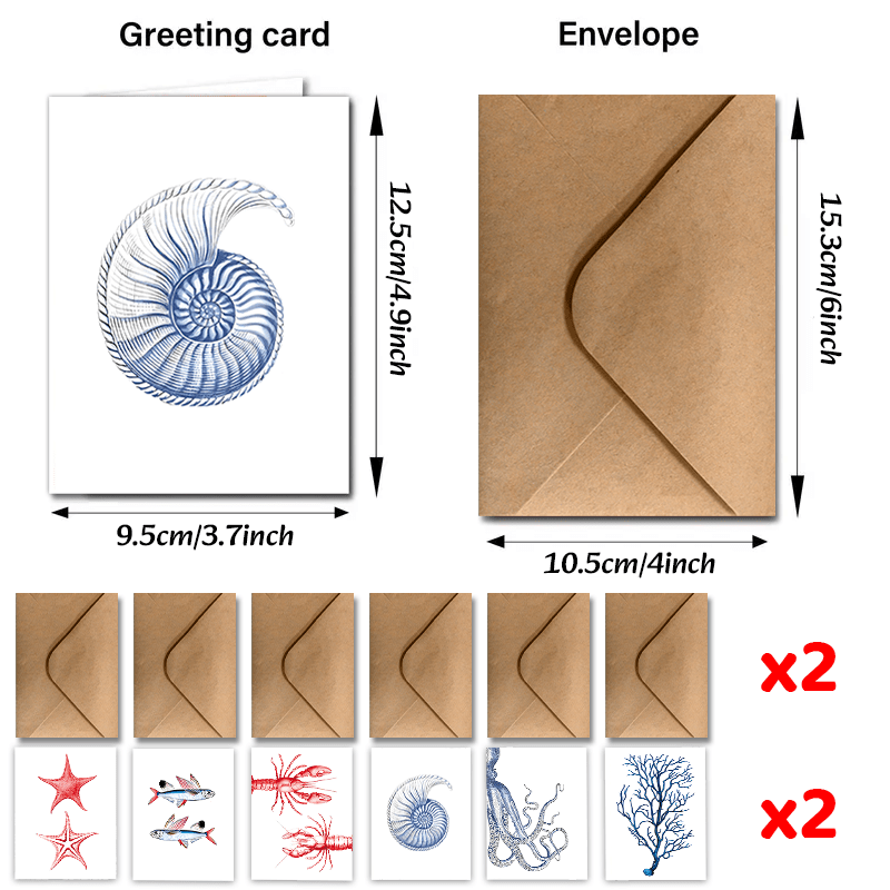 Image of 24pcs Greeting Cards With Envelopes, Thank You Cards, Beach And Sea For Teachers Business Coworker Employee Appreciation Valentine's Day Couples Cards