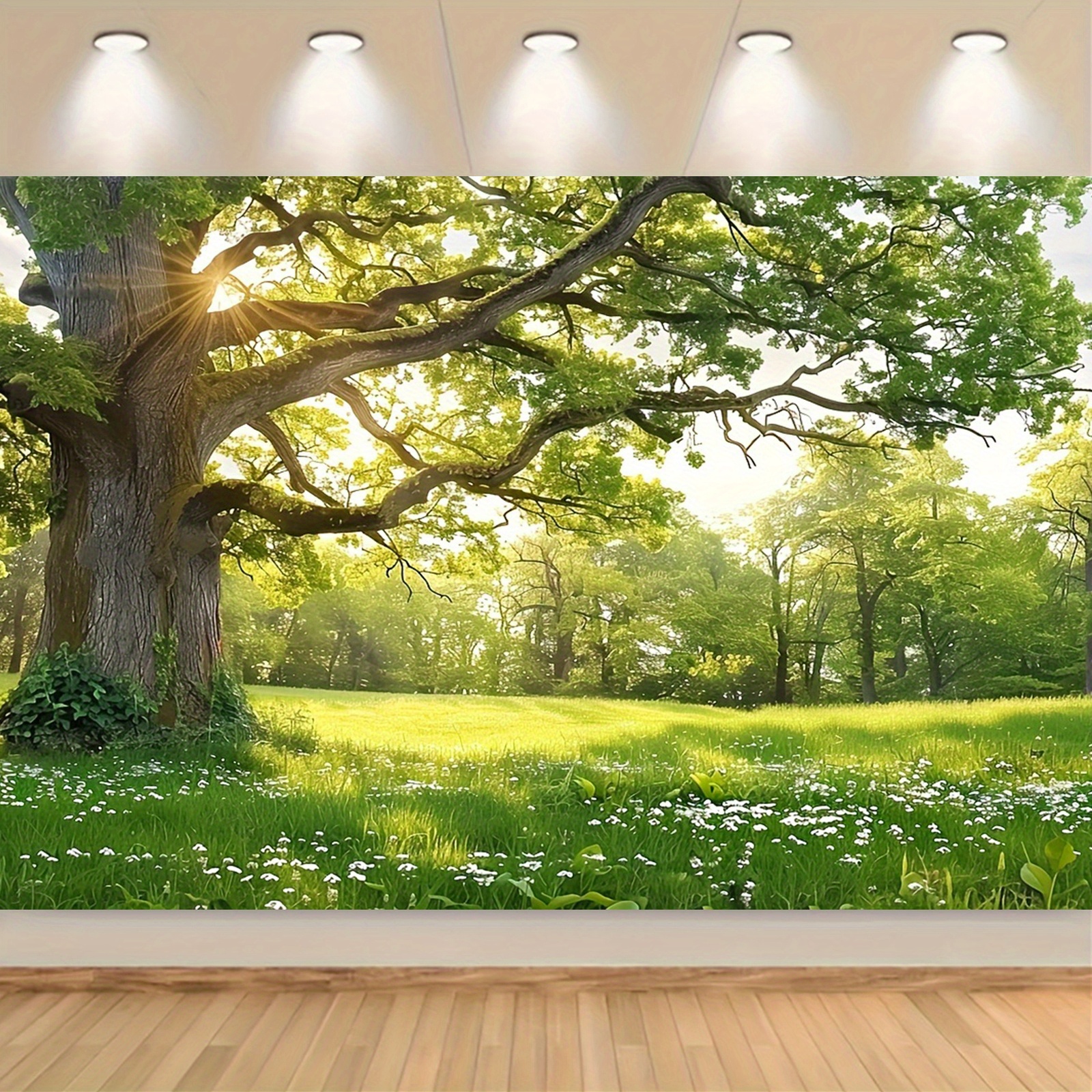 

1pc Spring Tree Photography Backdrop, & Green , Polyester, No Power Needed, Universal Party Banner Decor For Home, Kitchen, , Party