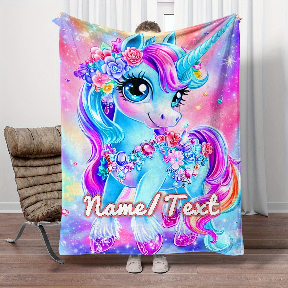 

Custom Name Sparkling Diamond Equine Print Blanket - 1pc Personalized Lightweight Flannel Throw For Sofa, Bed, Travel, Office - No Electricity Needed, Featherless, 100% Polyester Fleece