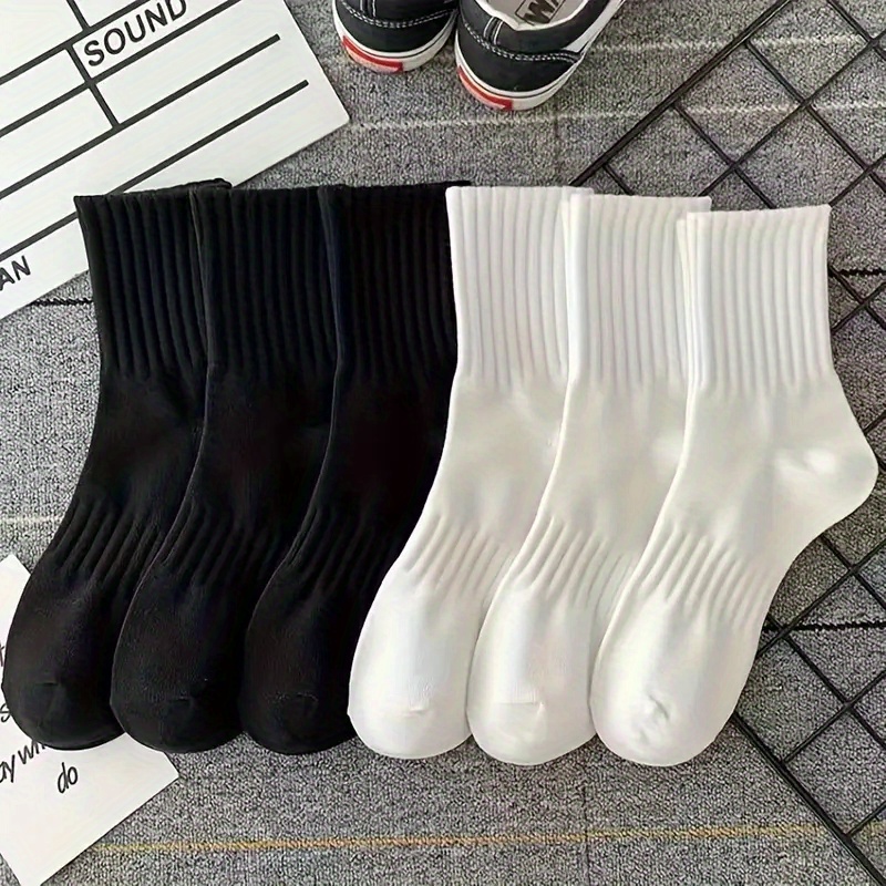

[customer ] 6pcs Mid-calf Socks - Solid Color, Breathable Polyester For Couples, Fall & Winter
