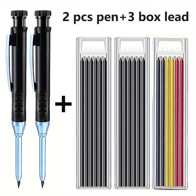 E-shop 5-teiliges Set Mechanischer Bleistift mit integriertem , Tiefenloch-Marker, Zimmermanns- Architekten-Zeichenstift (2 Bleistifte + 3 Minenboxen)