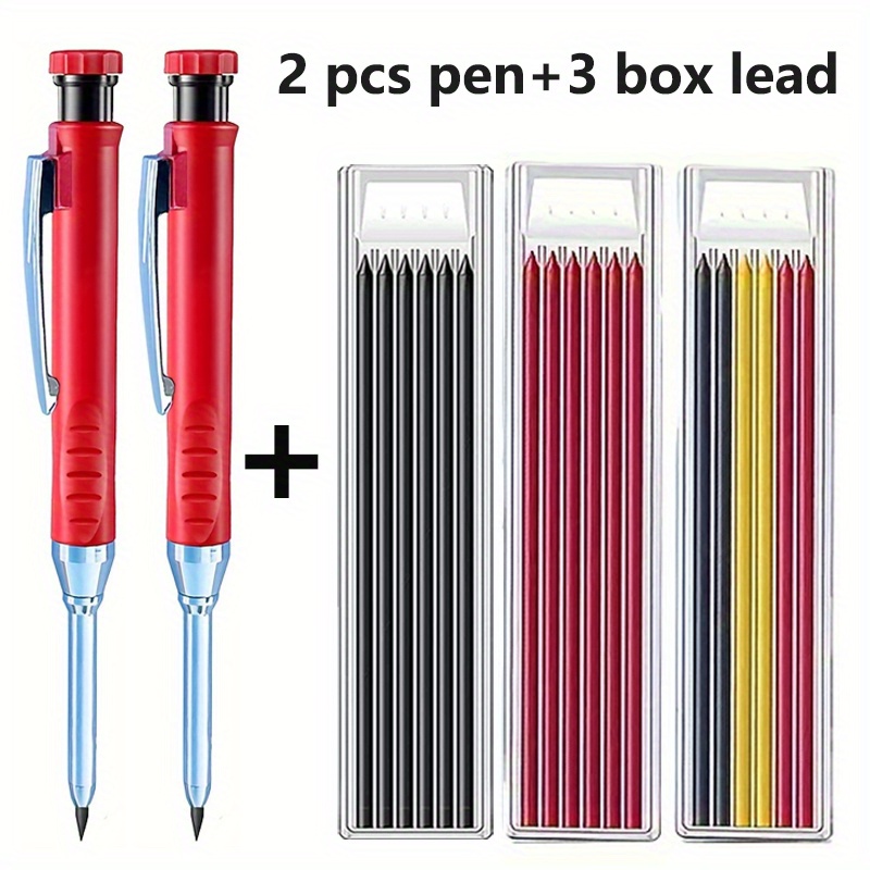 TEMU 5pcs Carpenter Pencil Set With Built-in Sharpener - Deep Hole Marker, & Drawing Pencils (2 Pencils + 3 Boxes Of Lead) - Colors