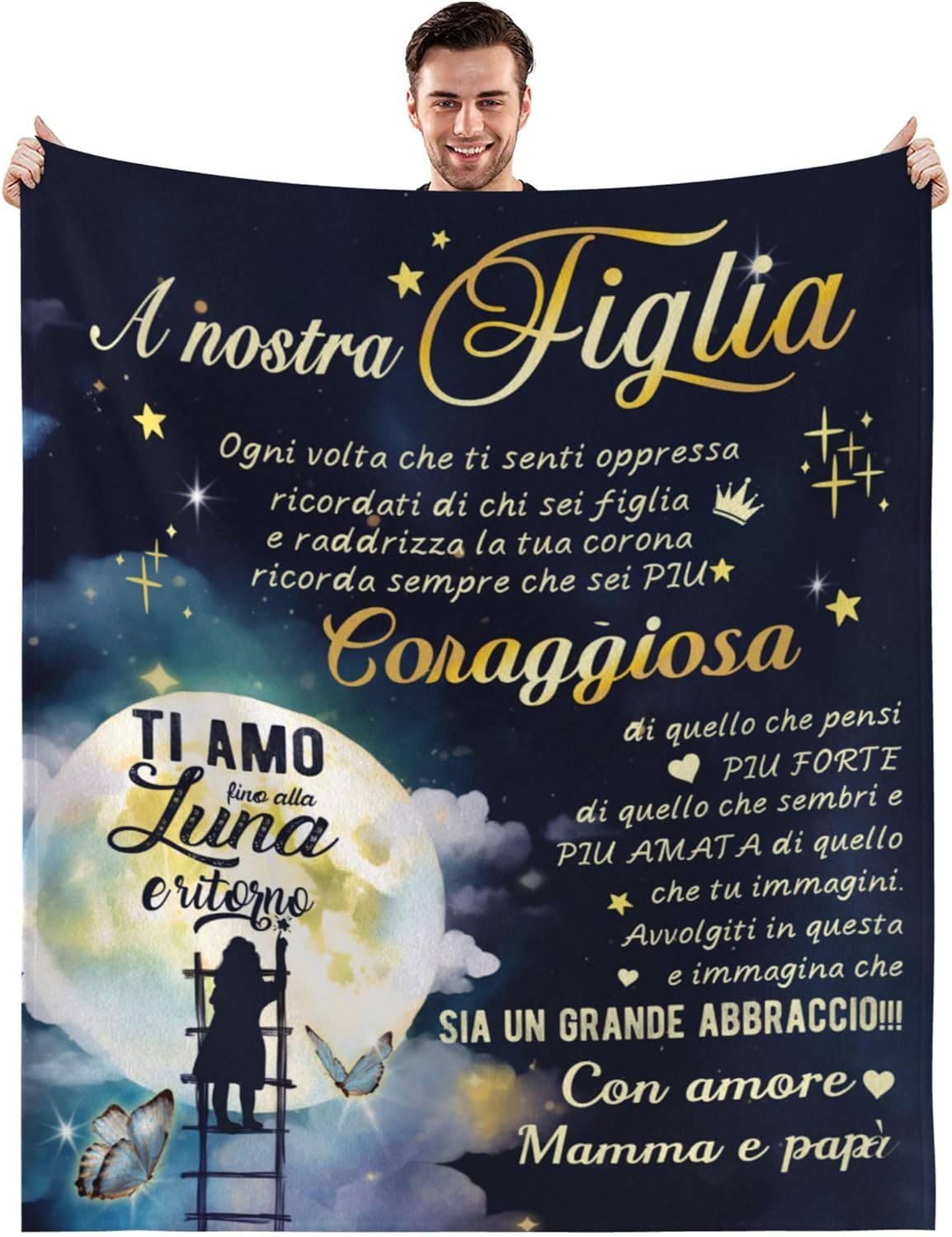   daughter italian inspired soft flannel throw blanket cozy warm     with   message in golden on navy blue ideal gift for birthdays holidays anniversaries   sofa tv snuggling cute blanket details 4