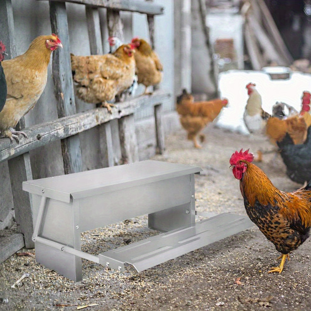 

Automatic Chicken Feeder With Waterproof Lid And Self-opening Pedal Made Of Galvanized Steel Rat-proof Feeding Trough Chicken Feeder For Chickens, Ducks, Geese, Pigeons