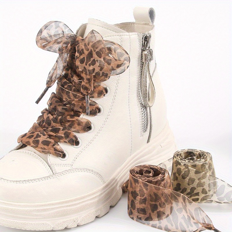 leopard print ribbon shoelaces flat wide lace laces woven Temu