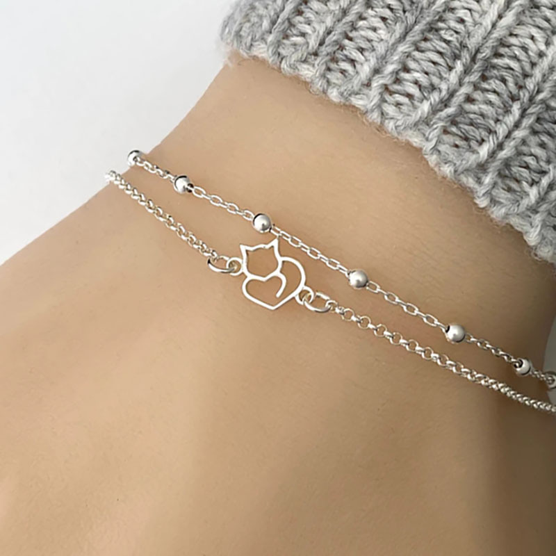 

1pc Style Cat Dad Bracelet, Alloy Chain With Heart-shaped Cat Pendant, Perfect Gift For Cat Lovers