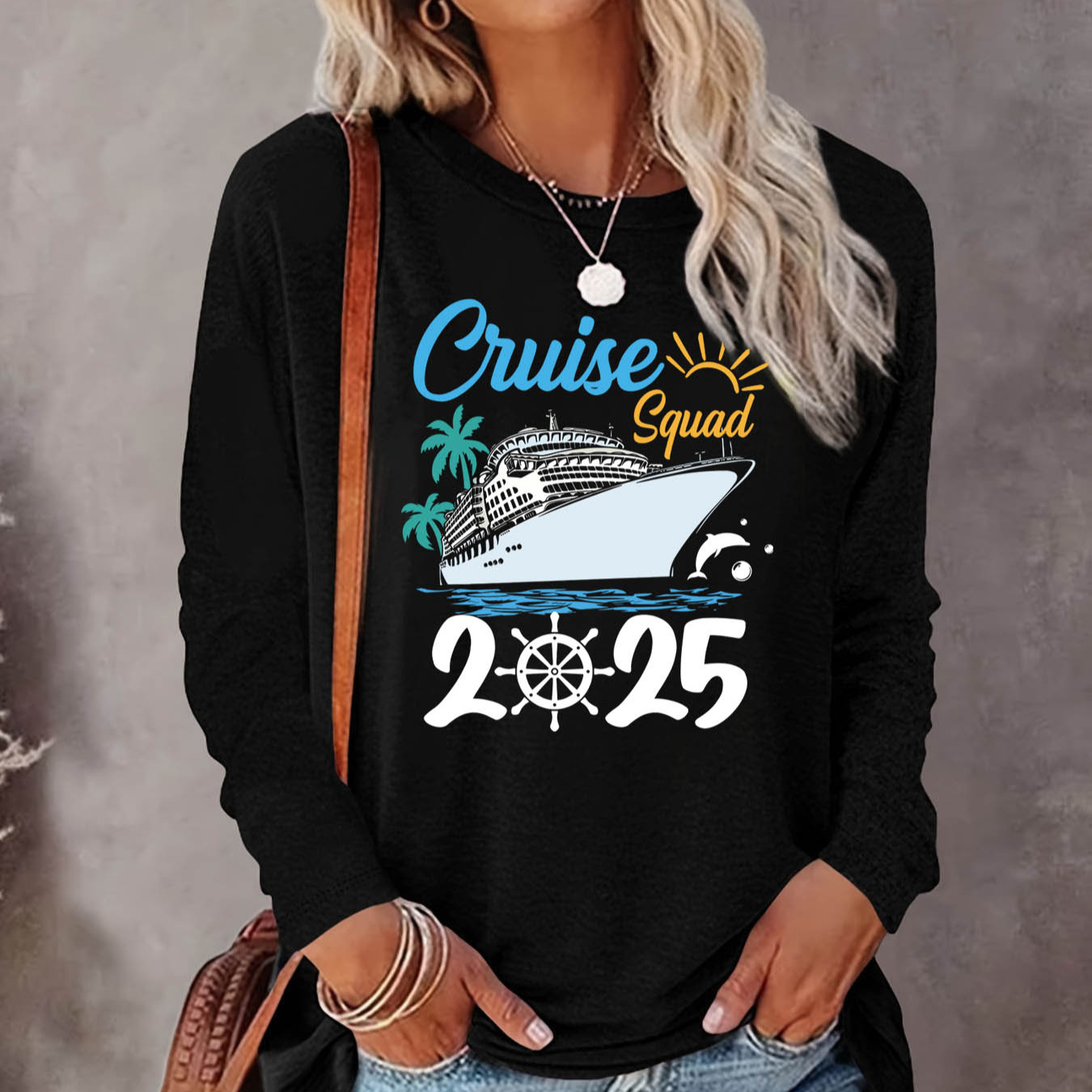 

T-shirt, Long Sleeve Crew Neck Casual Top For Spring & Fall, Women's Clothing