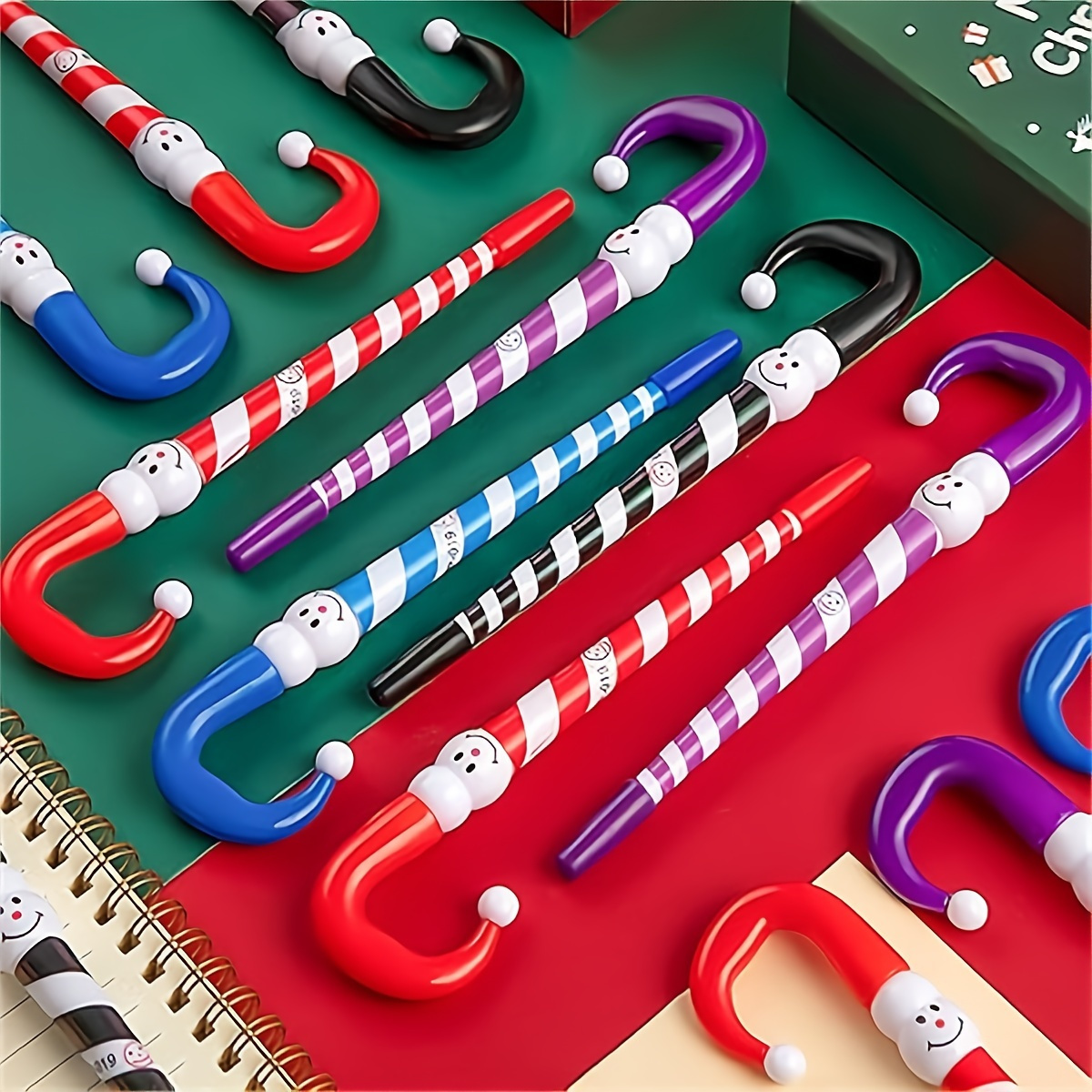 

5pcs Christmas Snowman Candy Cane Ballpoint Pens, Assorted Colors - Holiday Gifts & Office Supplies, Best For Christmas