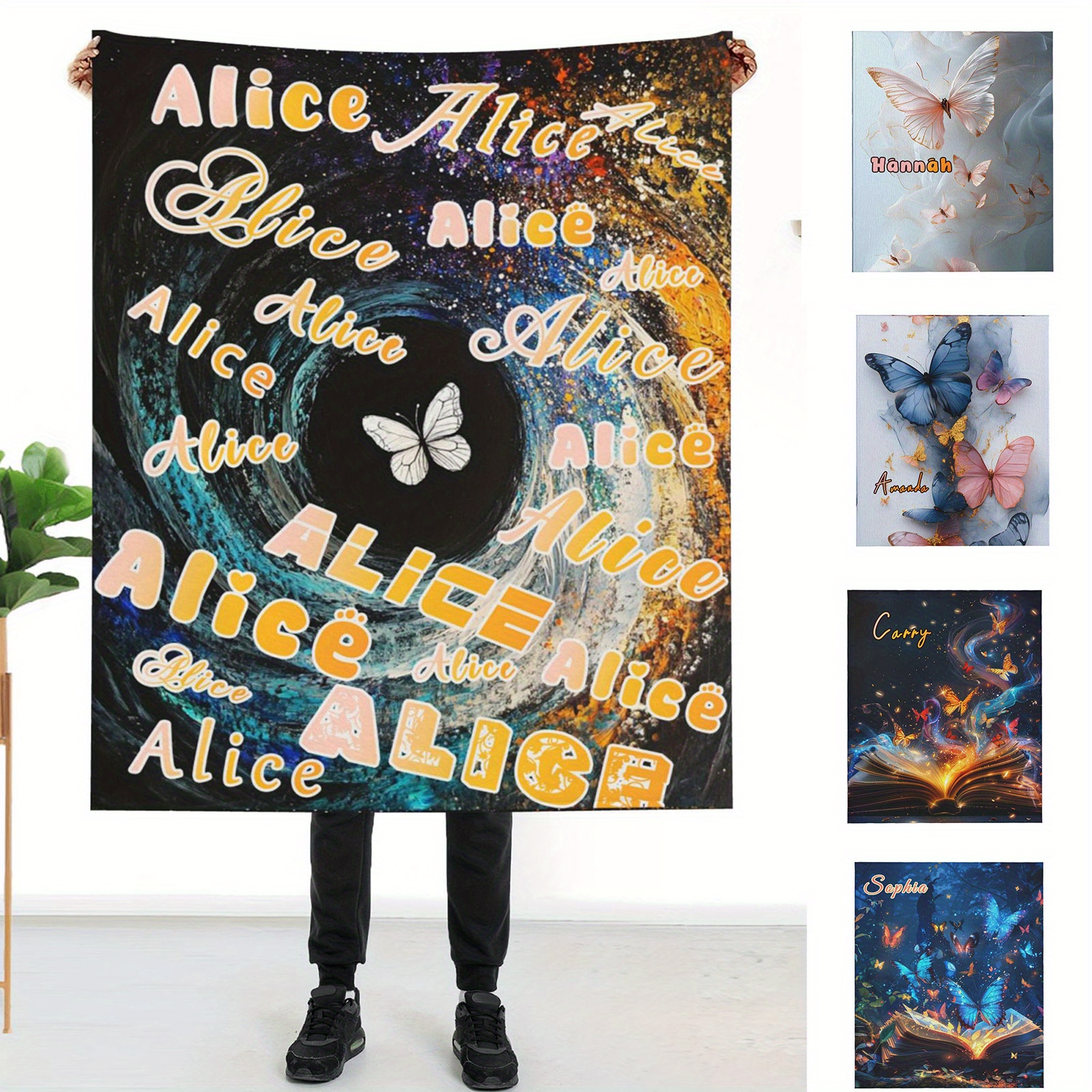 

Personalized Butterfly Blanket With Name - Soft Polyester, Knit Rectangle Throw For - Perfect Birthday Gift