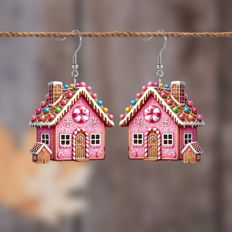 

Christmas Cartoon Pink Double-sided Pattern Earrings Jewelry Gift For Women Female