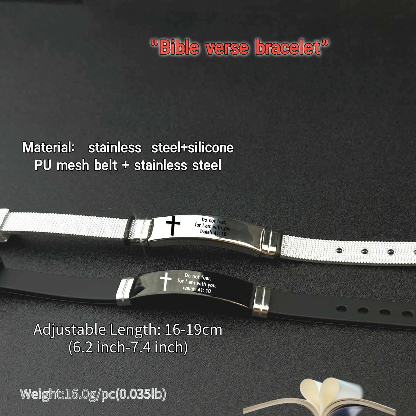 2pcs Adjustable Bible Silicone Bracelet Set
