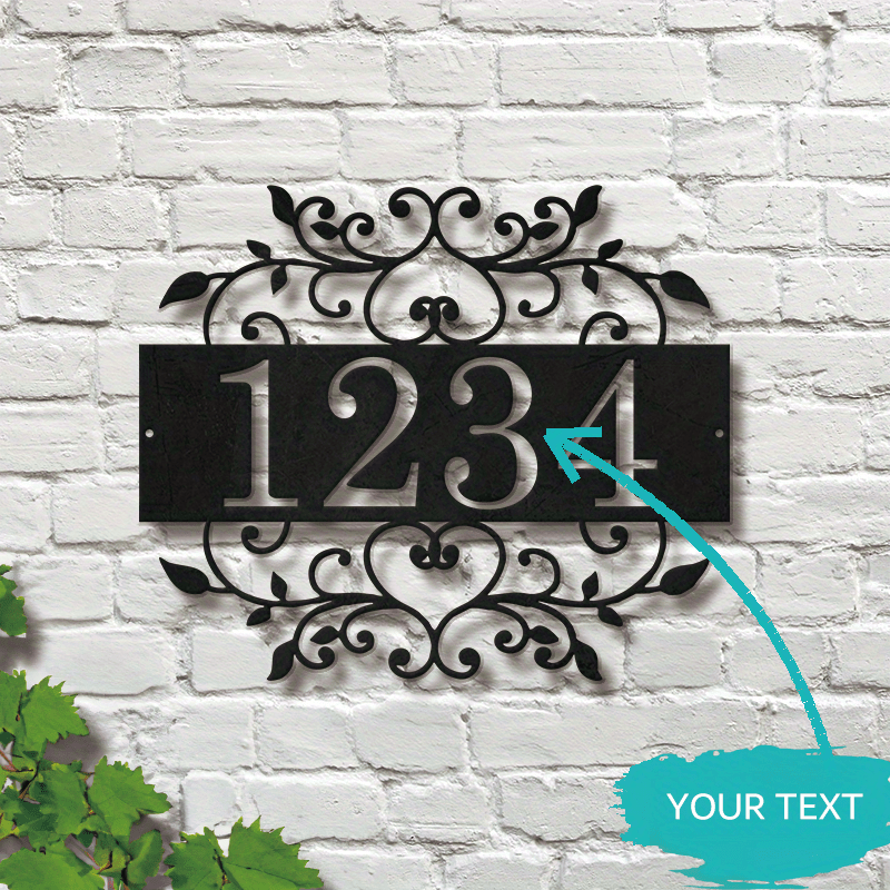 

Custom Metal Address Sign With Personalized House Number And Name, Decorative Iron Scroll Wall Hanging, Outdoor , Ideal For Housewarming, Wedding Gifts - Multi-language Options