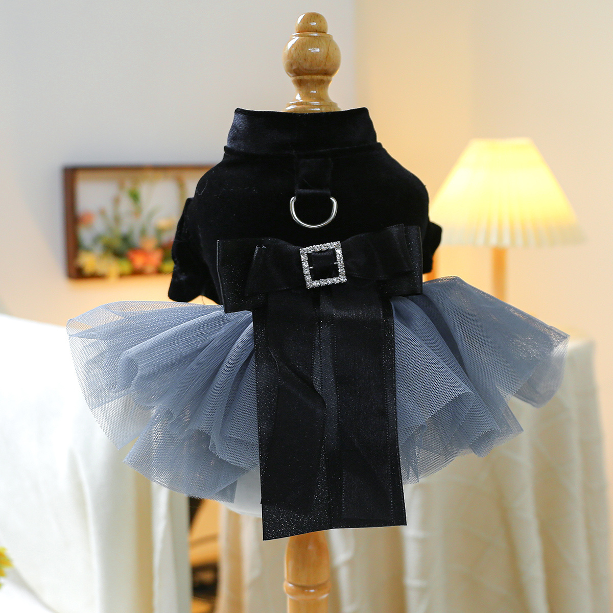 TEMU Charming Velvet Princess Dog Dress - Small Breeds, Yorkie Puff Skirt With Press-button Closure, Autumn Winter, Wedding Dress