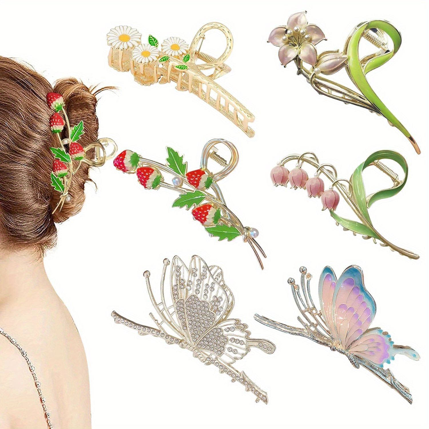 TEMU Large Strong Metal Hair Clips Flower Hair Clips For Women Thick Hair, 6 Pcs Hair Claw Clips For Women