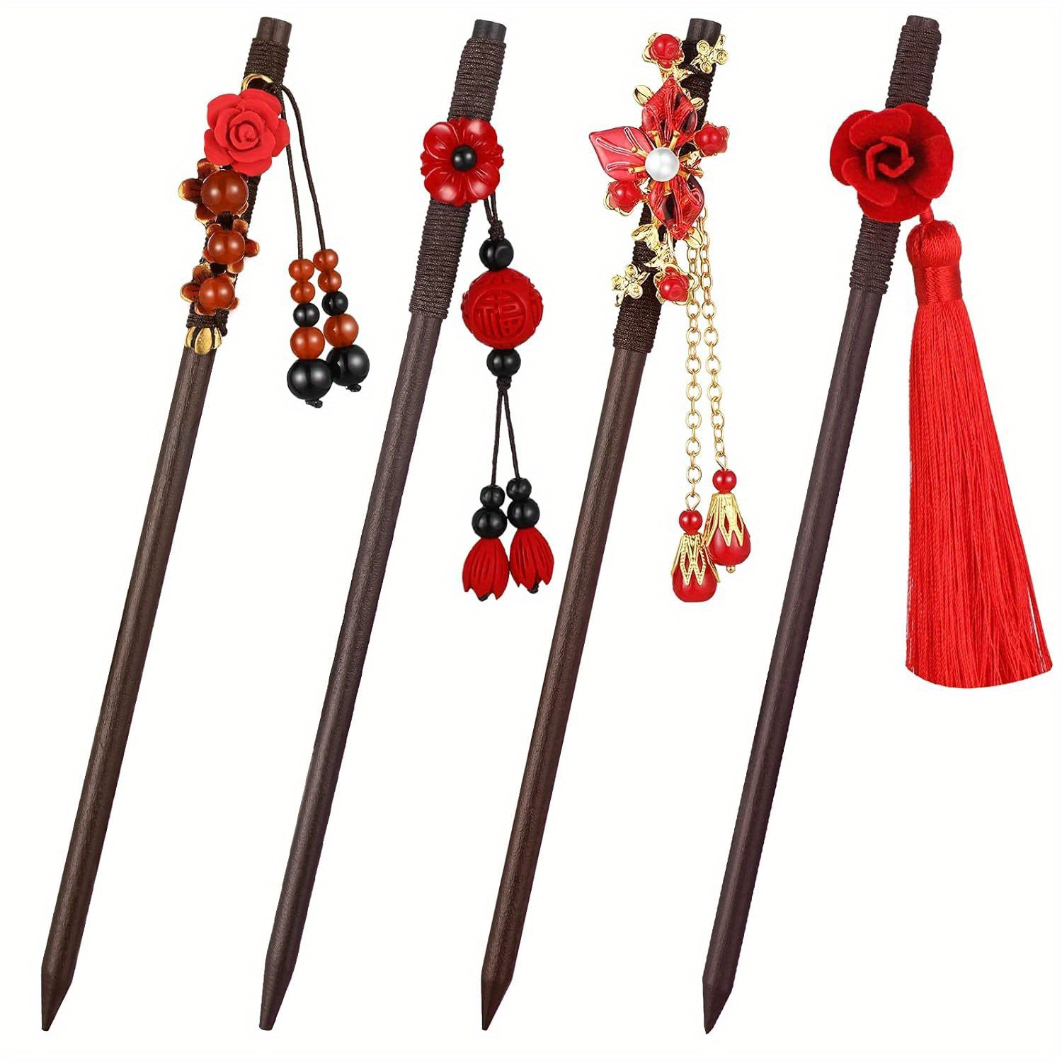 TEMU 1pc Chinese Hair Accessories Retro Wooden Hairpins Japanese Hair Stick Asian Hair Chopsticks Handmade Tassel Hair Accessories With Tassel For Women Girl Long Hair()
